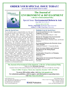 ORDER YOUR SPECIAL ISSUE TODAY! The Journal of ENVIRONMENT &amp; DEVELOPMENT