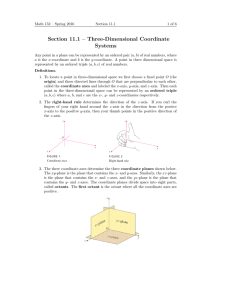 Section 11.1 – Three-Dimensional Coordinate Systems