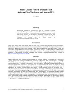 Small Grains Variety Evaluation at Arizona City, Maricopa and Yuma, 2013  Summary