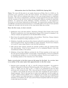 Information sheet for Final Exam, MATH 610, Spring 2015