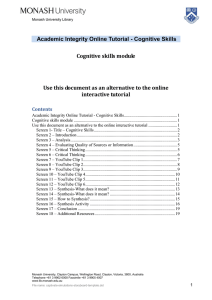 Academic Integrity Online Tutorial - Cognitive Skills Cognitive skills module