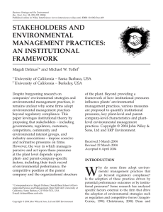 STAKEHOLDERS AND ENVIRONMENTAL MANAGEMENT PRACTICES: AN INSTITUTIONAL