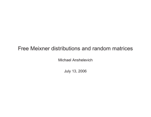 Free Meixner distributions and random matrices Michael Anshelevich July 13, 2006