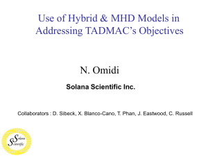 Use of Hybrid &amp; MHD Models in Addressing TADMAC’s Objectives N. Omidi