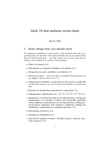 Math 1B rst midterm review sheet 1 Sep 27, 2009