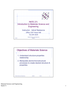 Objectives of Materials Science MATE 271 Introduction to Materials Science and Engineering