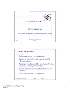 Goals for this unit Crystal Structure Ashraf Bastawros