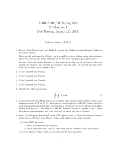 AGRON 405/505 Spring 2015 Problem Set 1 Due Tuesday, January 20, 2015.