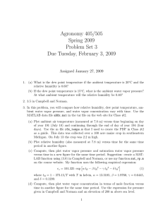 Agronomy 405/505 Spring 2009 Problem Set 3 Due Tuesday, February 3, 2009
