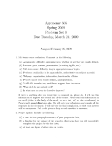Agronomy 505 Spring 2009 Problem Set 8 Due Tuesday, March 24, 2009