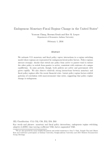 Endogenous Monetary-Fiscal Regime Change in the United States ∗ February 1, 2016