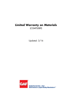 Limited Warranty on Materials  (COMTS589) Updated: 3/16