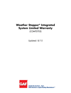 Weather Stopper Integrated System Limited Warranty