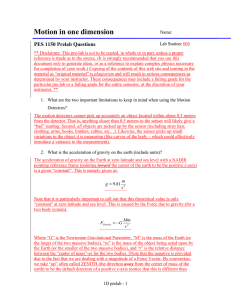 Motion in one dimension  PES 1150 Prelab Questions