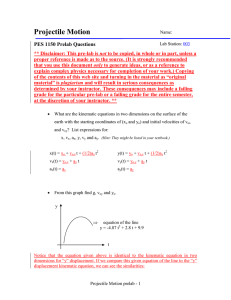 Projectile Motion  PES 1150 Prelab Questions