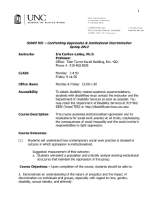1  SOWO 501 – Confronting Oppression &amp; Institutional Discrimination Spring 2013
