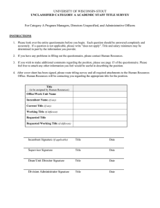 UNIVERSITY OF WISCONSIN-STOUT  UNCLASSIFIED CATEGORY A ACADEMIC STAFF TITLE SURVEY