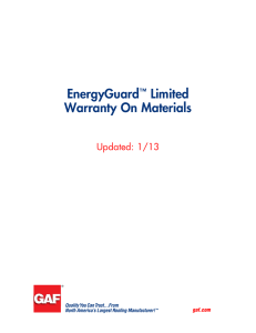 EnergyGuard Limited Warranty On Materials Updated: 1/13