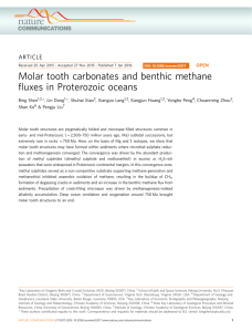 Molar tooth carbonates and benthic methane ﬂuxes in Proterozoic oceans ARTICLE