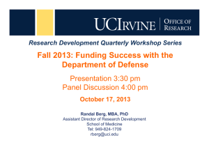 Fall 2013: Funding Success with the Department of Defense Presentation 3:30 pm