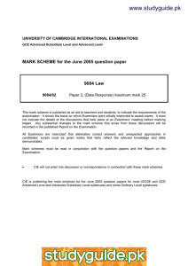 www.studyguide.pk  MARK SCHEME for the June 2005 question paper 9084 Law