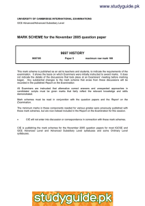 www.studyguide.pk MARK SCHEME for the November 2005 question paper 9697 HISTORY