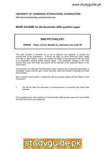 www.studyguide.pk MARK SCHEME for the November 2004 question paper  9698 PSYCHOLOGY