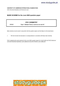 www.studyguide.pk  MARK SCHEME for the June 2005 question paper 9701 CHEMISTRY
