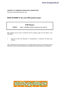 www.studyguide.pk MARK SCHEME for the June 2005 question paper  9702 Physics