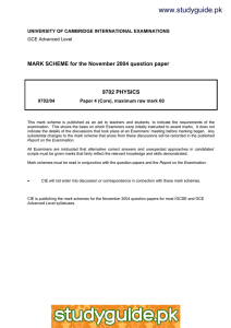 www.studyguide.pk  MARK SCHEME for the November 2004 question paper 9702 PHYSICS