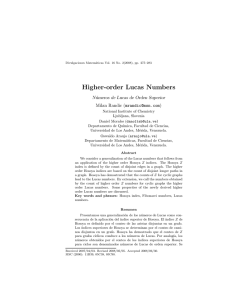 Higher-order Lucas Numbers N´ umeros de Lucas de Orden Superior Milan Randic ()