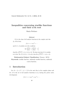 Inequalities concerning starlike functions and their n-th root Maria Pettineo