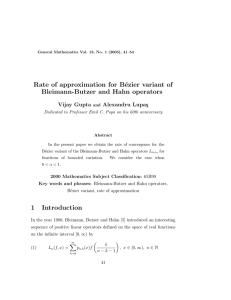 Rate of approximation for B´ ezier variant of Bleimann-Butzer and Hahn operators