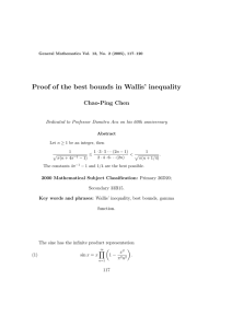 Proof of the best bounds in Wallis’ inequality Chao-Ping Chen