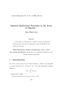 Optimal Quadrature Formulas in the Sense of Nikolski Ana Maria Acu 1