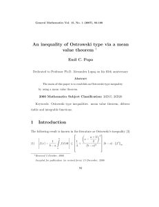 An inequality of Ostrowski type via a mean value theorem 1