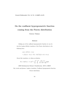 On the confluent hypergeometric function coming from the Pareto distribution Katsuo Takano