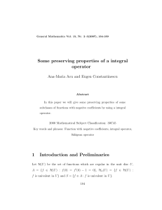 Some preserving properties of a integral operator Ana-Maria Acu and Eugen Constantinescu