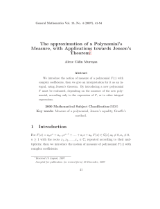 The approximation of a Polynomial’s Measure, with Applications towards Jensen’s m Alexe C˘