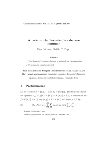 A note on the Bernstein’s cubature formula Dan B˘arbosu, Ovidiu T. Pop