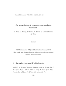 On some integral operators on analytic functions A. Totoi