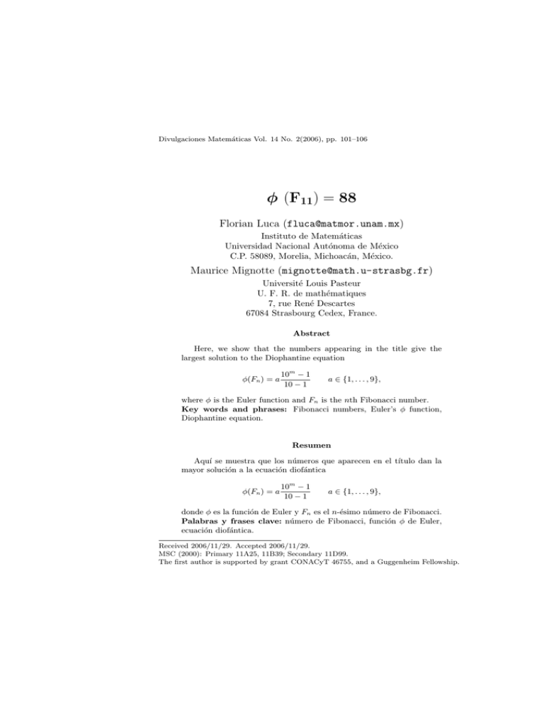 φ ) = 88 11 Florian Luca ()