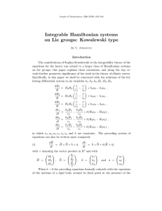 Integrable Hamiltonian systems on Lie groups: Kowalewski type