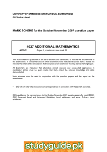 4037 ADDITIONAL MATHEMATICS  MARK SCHEME for the October/November 2007 question paper