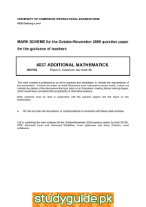 4037 ADDITIONAL MATHEMATICS  MARK SCHEME for the October/November 2009 question paper