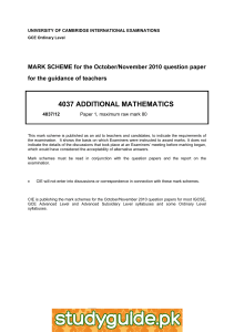 4037 ADDITIONAL MATHEMATICS  MARK SCHEME for the October/November 2010 question paper