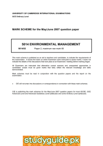 5014 ENVIRONMENTAL MANAGEMENT  MARK SCHEME for the May/June 2007 question paper