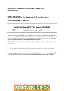5014 ENVIRONMENTAL MANAGEMENT  MARK SCHEME for the May/June 2010 question paper