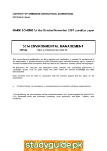 5014 ENVIRONMENTAL MANAGEMENT  MARK SCHEME for the October/November 2007 question paper