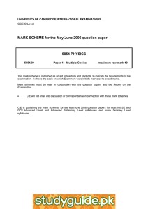 MARK SCHEME for the May/June 2006 question paper  5054 PHYSICS